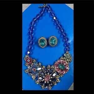 Heidi Daus “Glorious Gardens”Crystal Necklace & Tailored Elegance Earrings Aqua